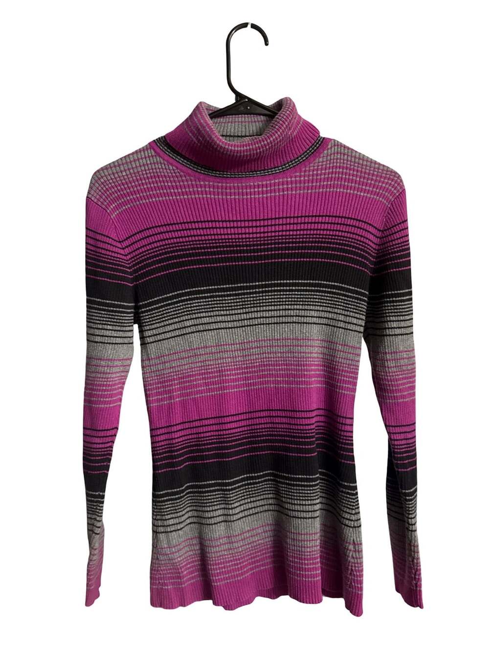 Relativity Pink and Black Striped Ribbed Turtleneck Sweater Womens M